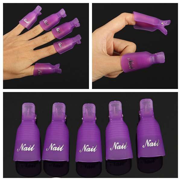 10Pcs Acrylic Nail Art UV Gel Polish Remover Wrap Cleaner Clip Caps