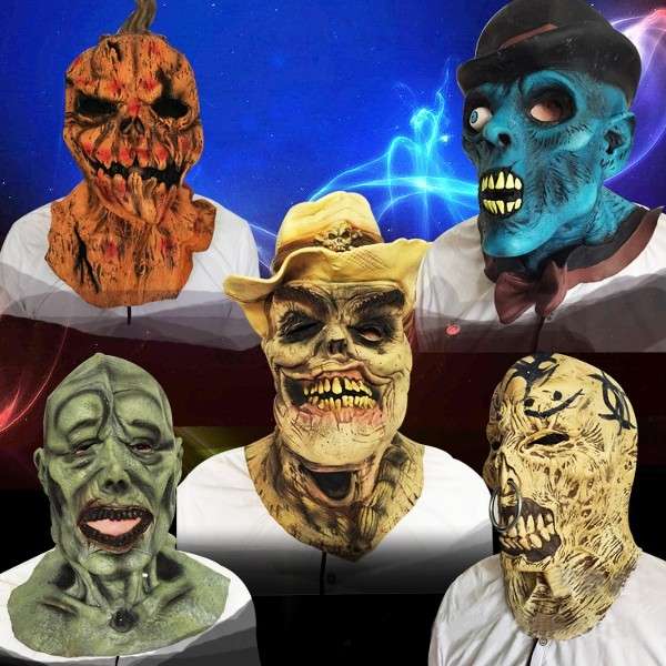 Pumpkin Head One-eyed Blue Face Skull Latex Mask for Halloween Party
