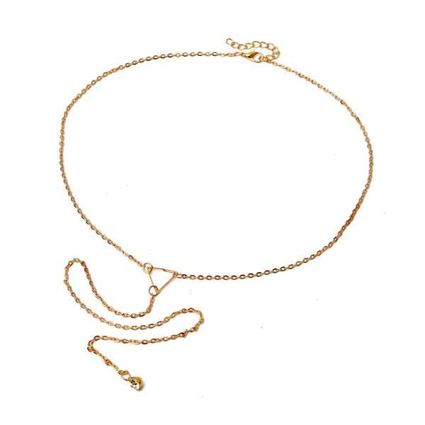Gold Triangle Rhinestone Pendant Chain Necklace For Women