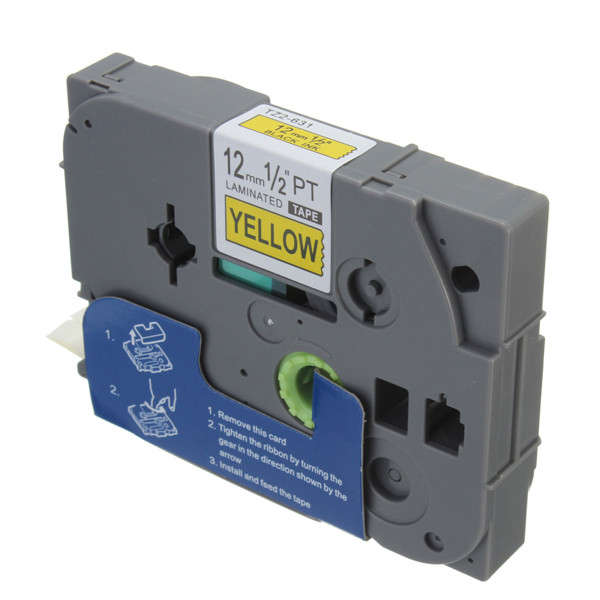 Black On Yellow Label Tape Tags Tabbed Ribbon For Brother P-Touch TZ631 12mm