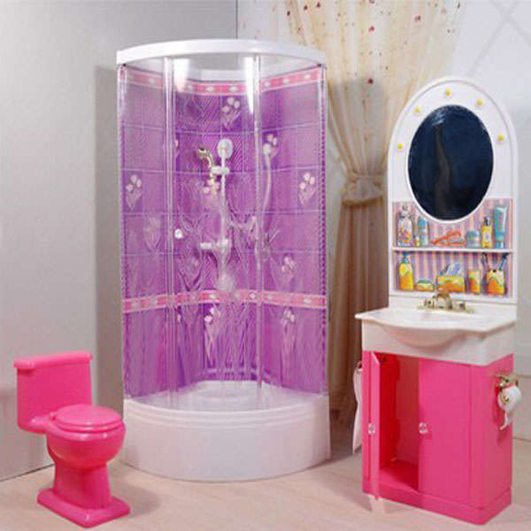 Plastic Barbie Dolls Bathroom House Furniture Play Set
