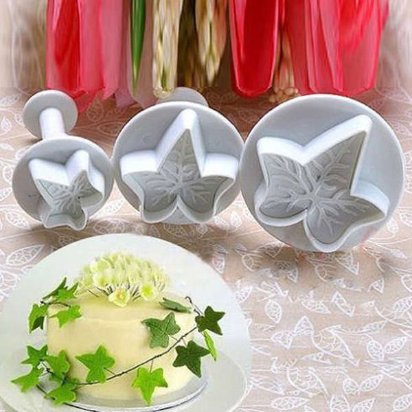 3Pcs Maple Leaf Shape Fondant Cookie Cake Plunger Cutters Mold