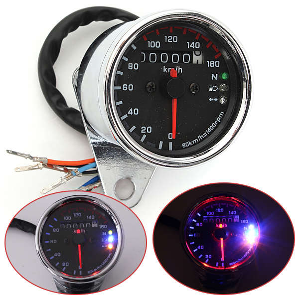 Universal Motorcycle LED Dual Odometer Test Miles Speedometer Gauge