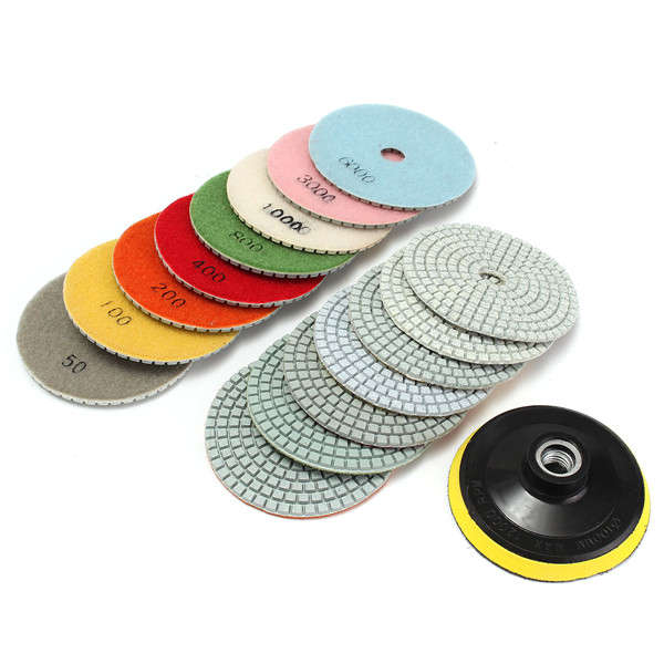 16pcs 4 Inch 50 to 10000 Grit Diamond Polishing Pads for Granite Stone Concrete