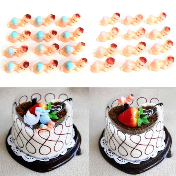 12pcs Mini Plastic Sleeping Baby Cake Decor Baby Shower Present 2 Color Optional