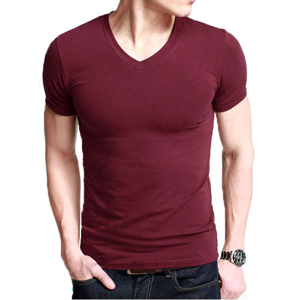 Mens Casual Slim Fit V-neck Solid Multicolor Short sleeve T-shirt