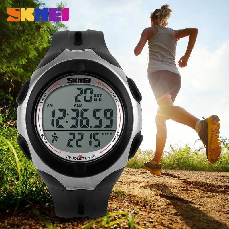 SKMEI 1107 LED Digital Rubber Band Pedometer Waterproof Men Sport Watch