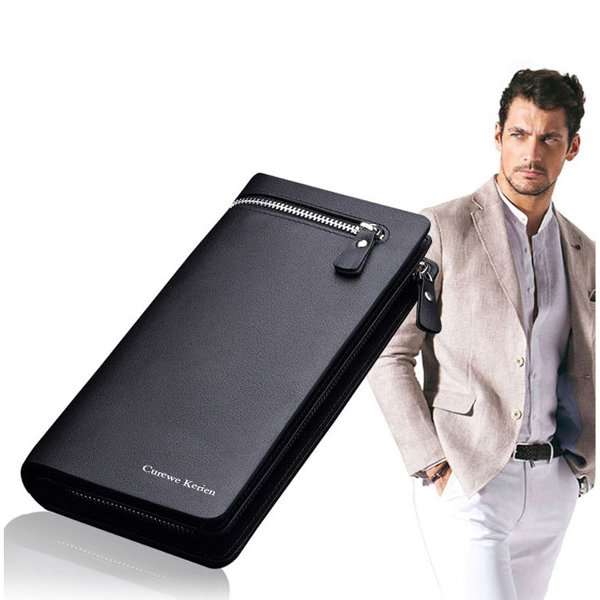 CUREWE KERIEN Brand Men's PU Leather Long Zipper Purse Business Wallet Handbag