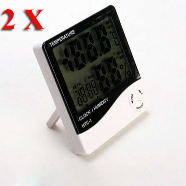 2X LCD Digital Temperature And Humidity Meter Hygrometer Clock Alarm