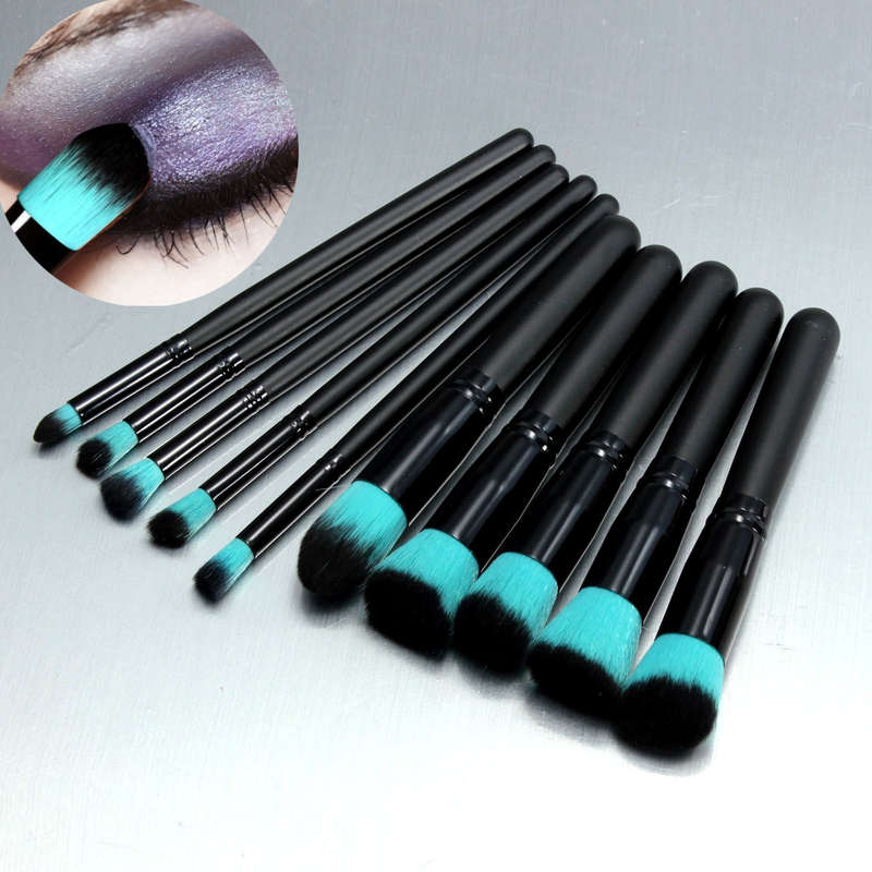 10Pcs Pro Face Powder Contour Cosmetic Foundation Eyeshadow Makeup Brushes Set