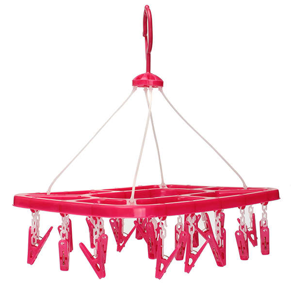 Plastic Clothes Socks Bra Drying Hanger Rack Laundry Hanging Shelf With 24 Clips