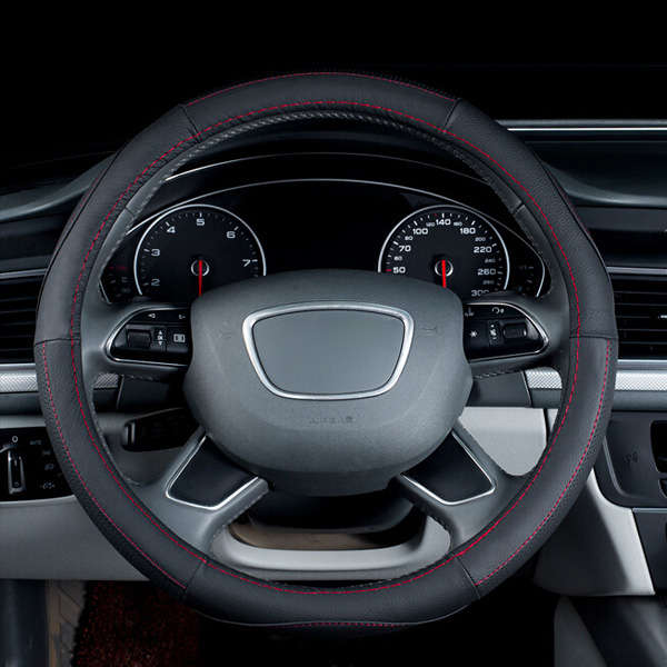 Black Beige Universal 38cm Leather Car Steering Wheel Cover