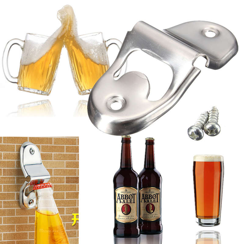 Stainless Steel Wall Mount Beer Soda Bottle Opener Glass Cap Opener