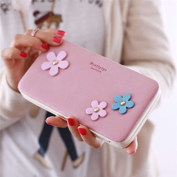 Women Flower 5.5 Inch Phone PU Wallet Case Cover Long Wallet Purse For Iphone S