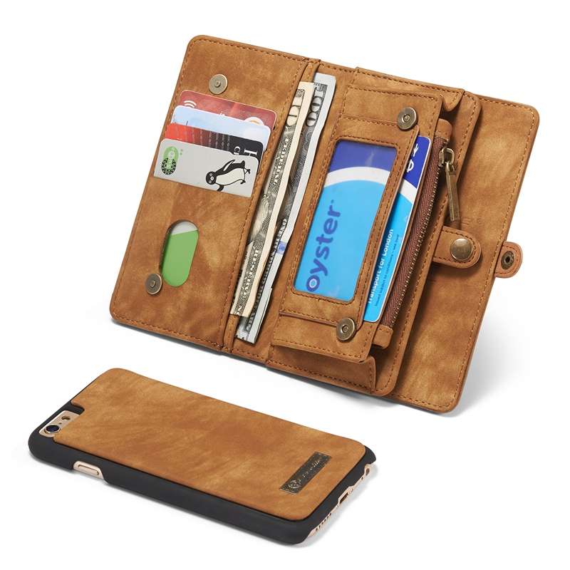 Multi-slot Retro Split Leather Wallet Zipper Case For iPhone 6 Plus 6S Plus App