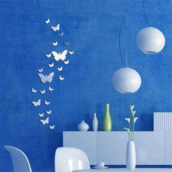 30Pcs Butterfly Silver Acrylic Mirror Wall Sticker 3D DIY Art Home Decoration