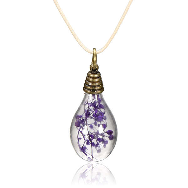 Retro Vintage Dry Flower Light Bulb Pendant Chain Necklace