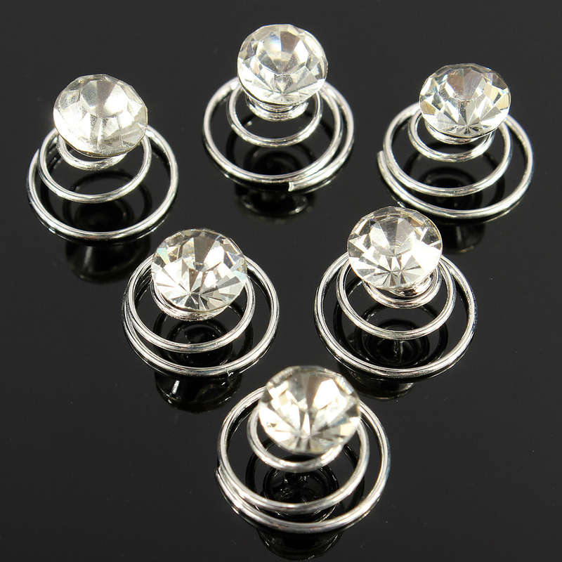 6pcs Bridal Weddding Crytal Rhinestone Hair Clip Spirals Twists Pins