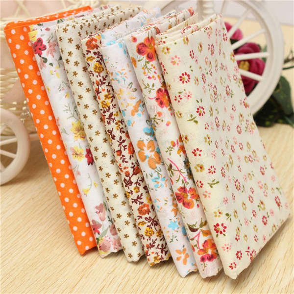 50x50cm Orange Series 7 Assorted Cotton Quilt Fabric Flower Dot Printed Fabrics