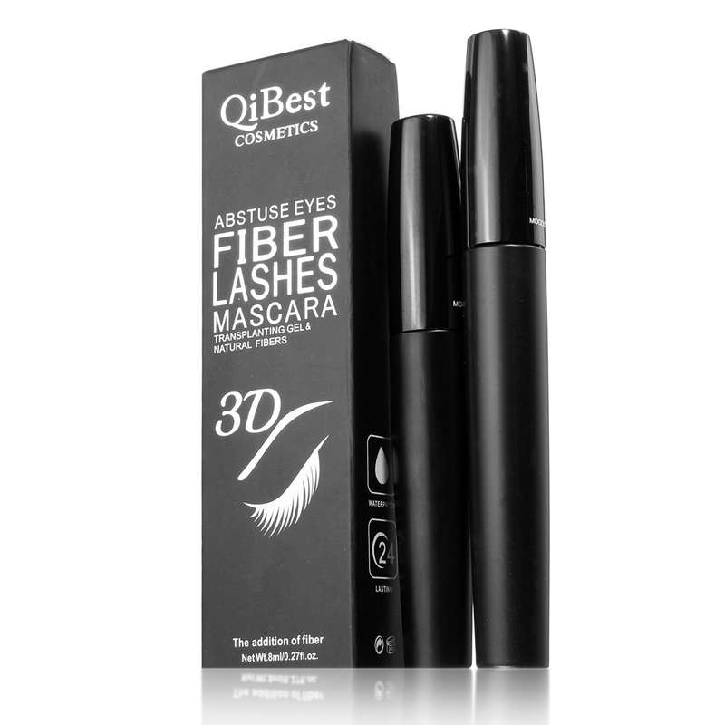 2Pcs QiBest Waterproof Eye Mascara 3D Fiber Curling Lash Makeup Eyelash Set