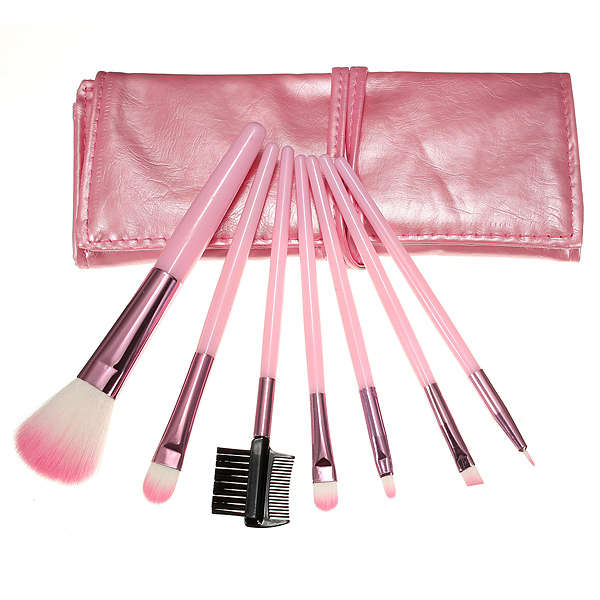 7pcs Cosmetic Makeup Powder Brush Set Foundation Leather Case