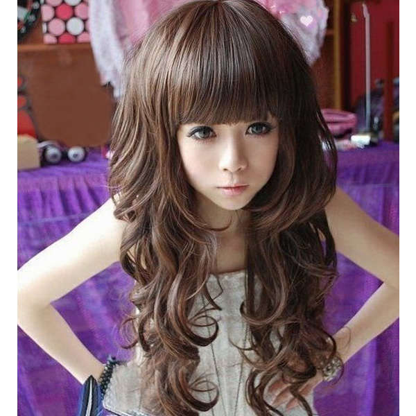 Women Hair Wigs Long Wavy Neat Bang 5 Colors