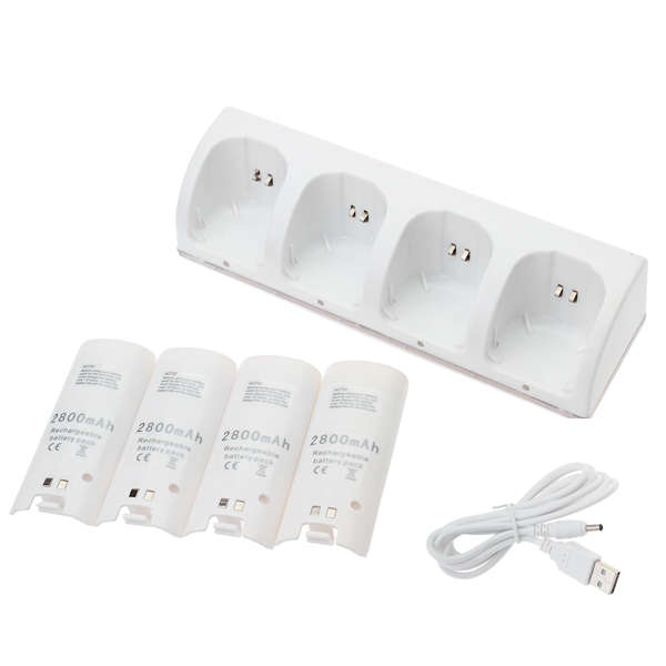 4 Rechargeable Battery Pack & Charging Dock Station Bundle For Wii