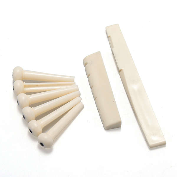 A Set of Black/White 6 Guitar Bridge Pins 1 Saddle Nut for Folk Guitar