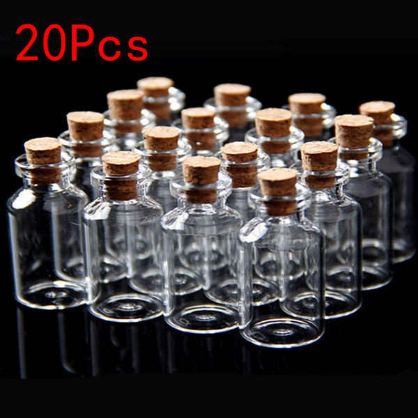 20Pcs 18x40mm Mini Clear Wishing Message Glass Bottles Vials With Cork