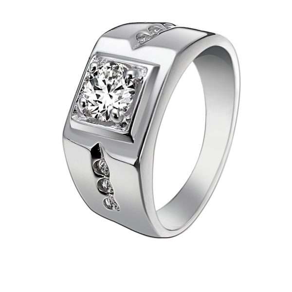 925 Silver Zircon Square Wedding Finger Ring Jewelry For Men