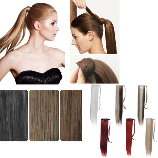 Wrap Around Pony Tail Hair Extension Clip In Long Straight Ponytail