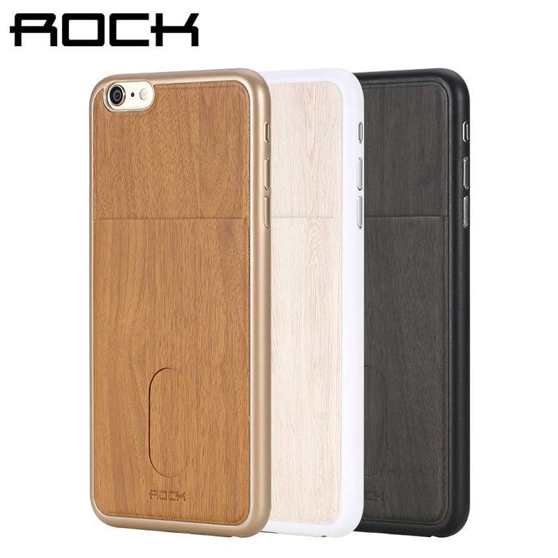 ROCK Cana Series Wood Grain Leather Skin Phone Bag Vertical Card Slot Case For