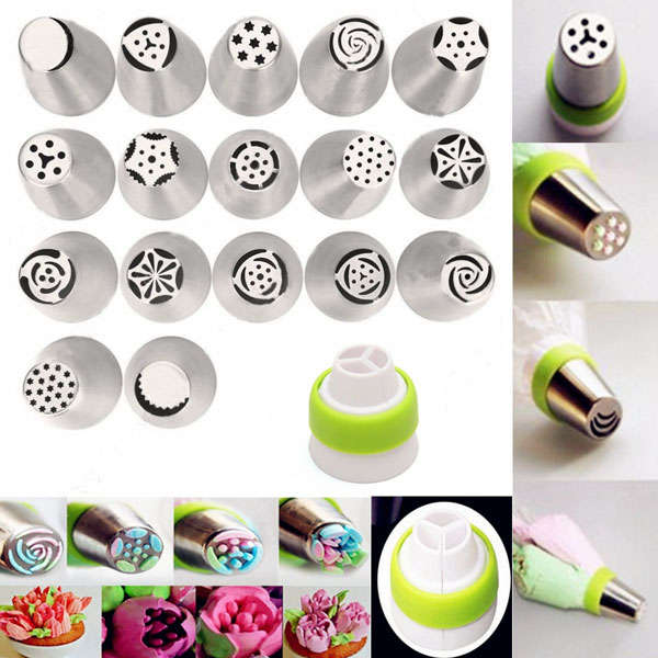 17Pcs Stainless Steel Russian Tulip Flower Icing Piping Nozzles Cake Decoration