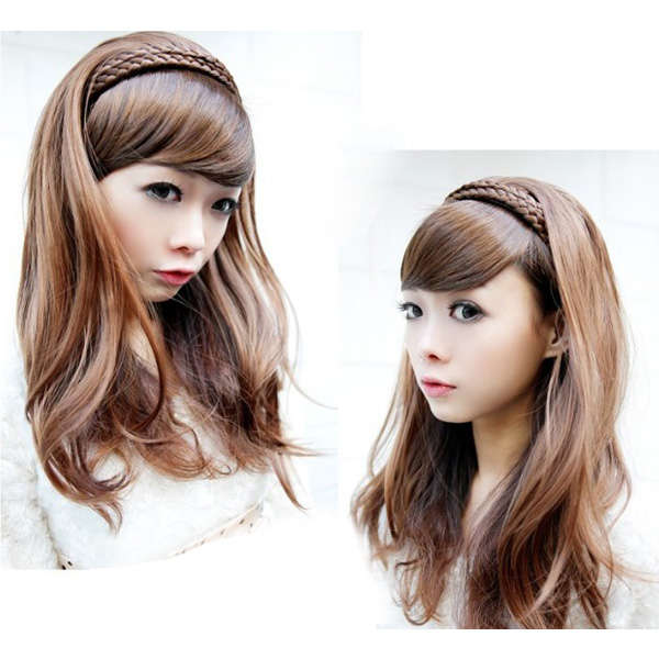 Women Hair Wigs Long Wavy Braid Hoop Headband
