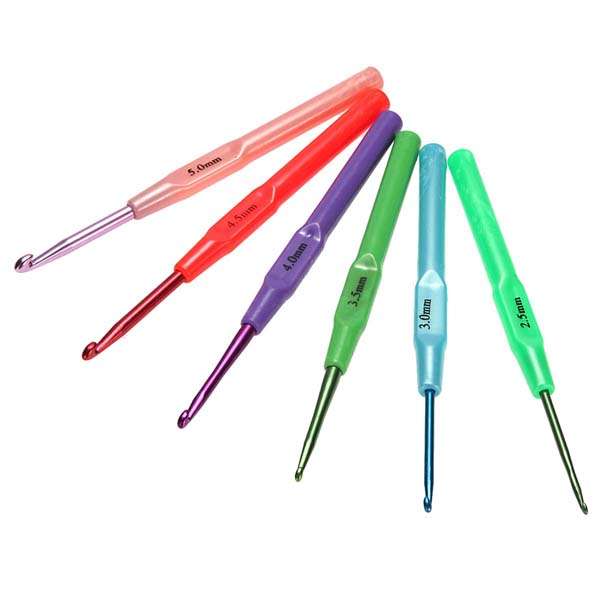 6pcs Multi Sizes Aluminum Plastic Handle Knit Weave Crochet Hooks