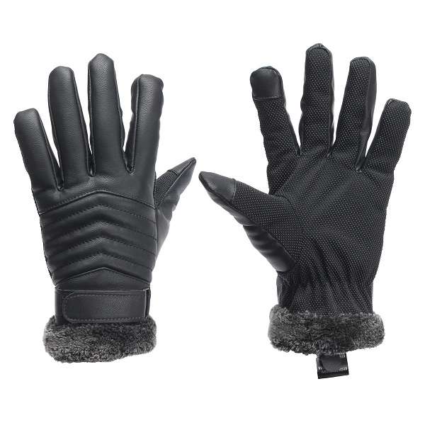 Winter Men Driving Bike Anti Slip Gloves Thermal PU Leather Touch Screen Gloves
