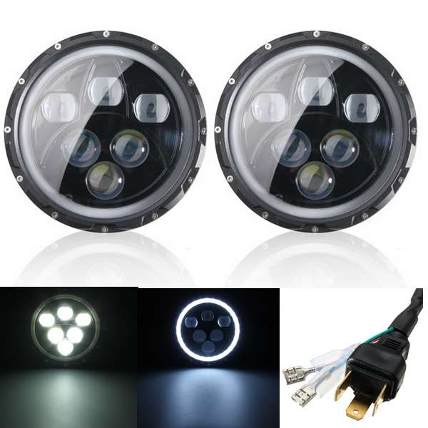2pcs H4 H13 7inch 60W 6500K IP67 Hi/Lo Beam LED Headlights For Jeep Wrangler JK