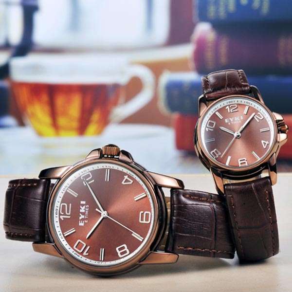 EYKI PU Band Lovers Couple Quartz Wrist Watch Brown