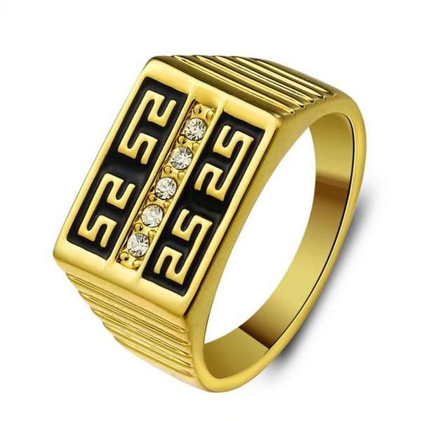 Gold Plated Great Wall Rhinestone Engraved Men Ring