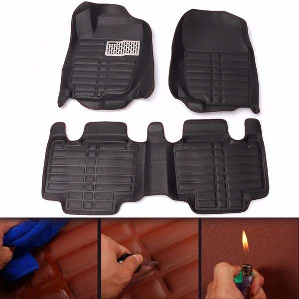 Full-Encased Leather Indentation Car Floor Mat Front Rear Liner Waterproof Mat