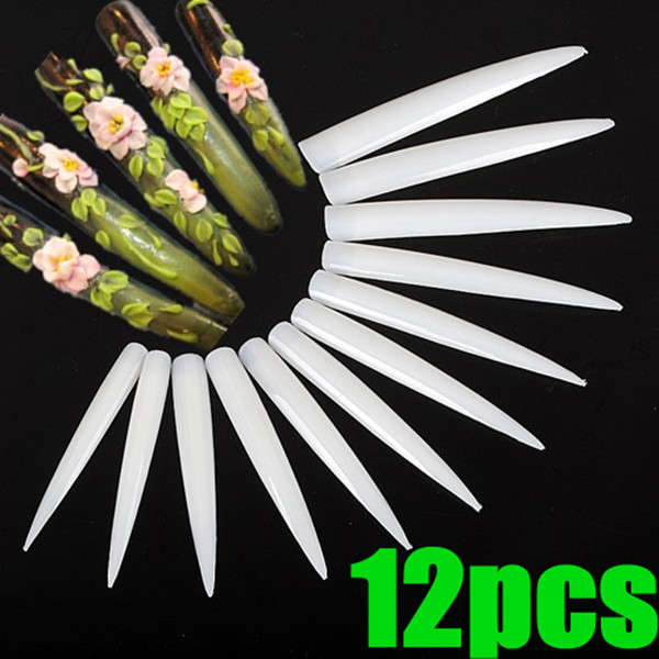 12pcs 3D acrylic point milky French false nail art tips