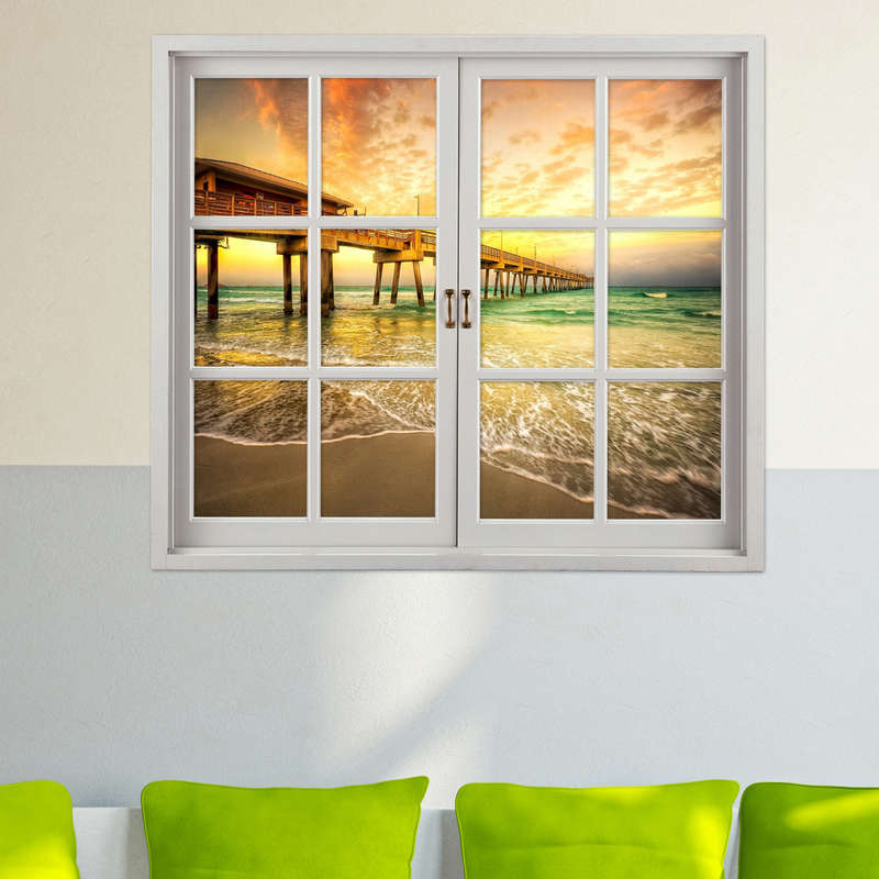 Sea Bridge 3D Artificial Window View 3D Wall Decals Room PAG Stickers Home Wall
