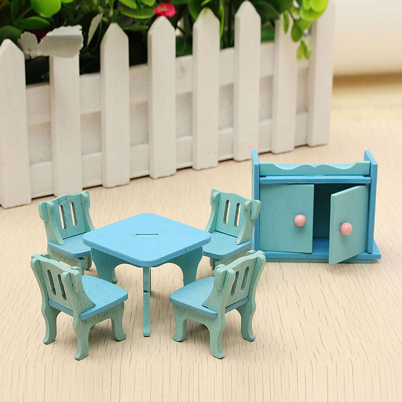 Wooden Dollhouse Furniture Doll House Miniature Dinning Room Set Kids Role Play
