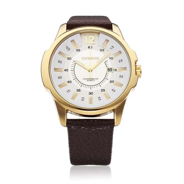 CURREN 8123 Black Gold PU Leather Fashion Men Wrist Quartz Watch