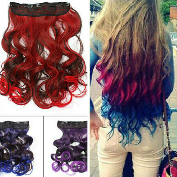 6 Colors Gradient Change Color Wavy Curly Wig Hair Extensions