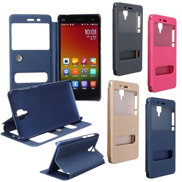Luxury Dual View Window Flip PU Leather Case For Xiaomi Mi4