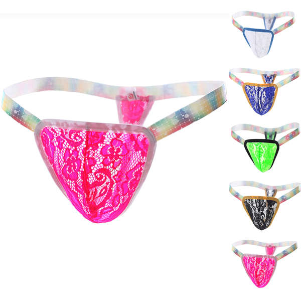 Sexy Lace Thong Mens Fun Underwear Low Waist Transparent Breathable G-string T-