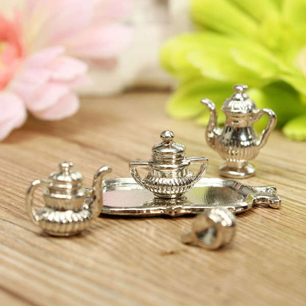 1:12 Dollhouse Miniature Kitchen Dining Room A Silver Teapot With Lid