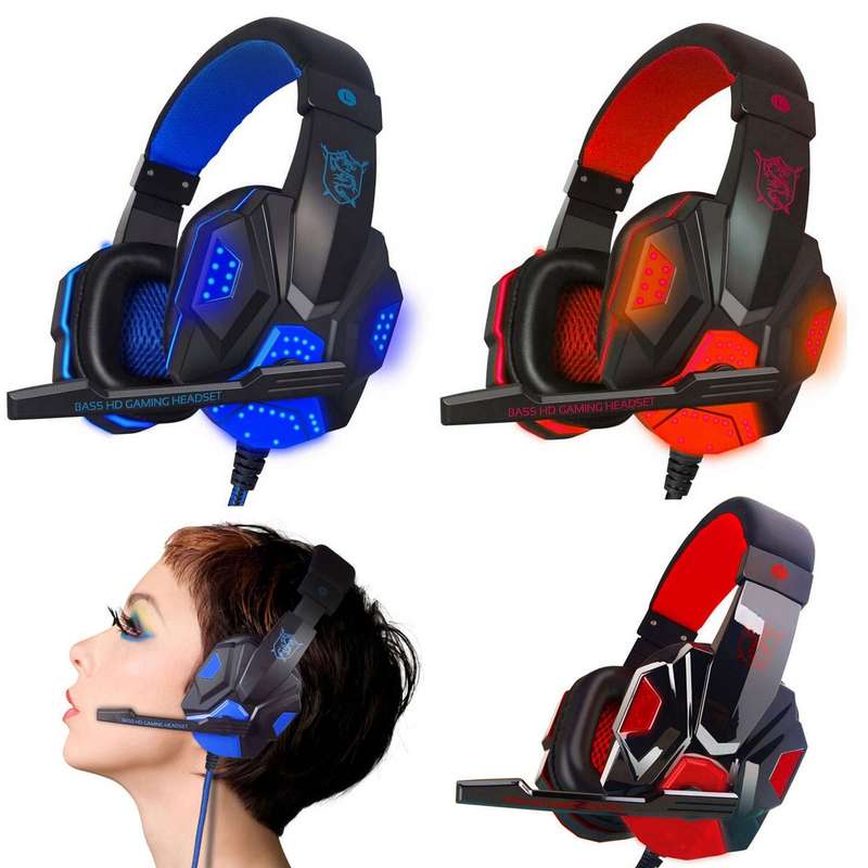 USB 3.5mm LED Stereo Gaming Headset Headband Headphone With Mic For PC Laptop