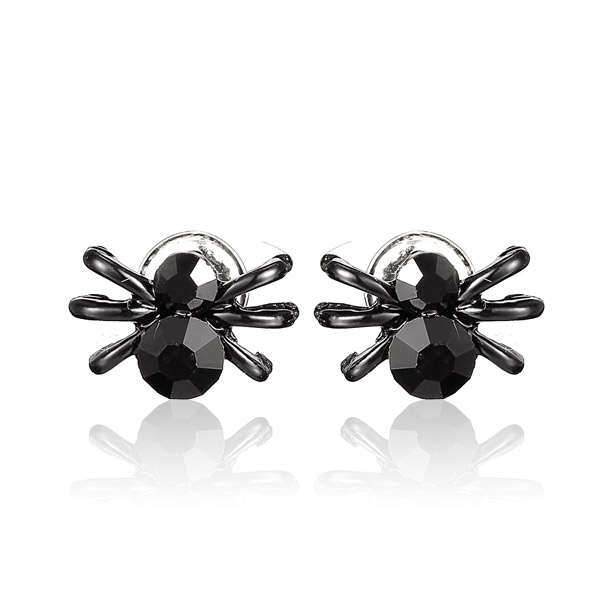 Cute Small Black Spider Animal Crystal Ear Stud Earrings